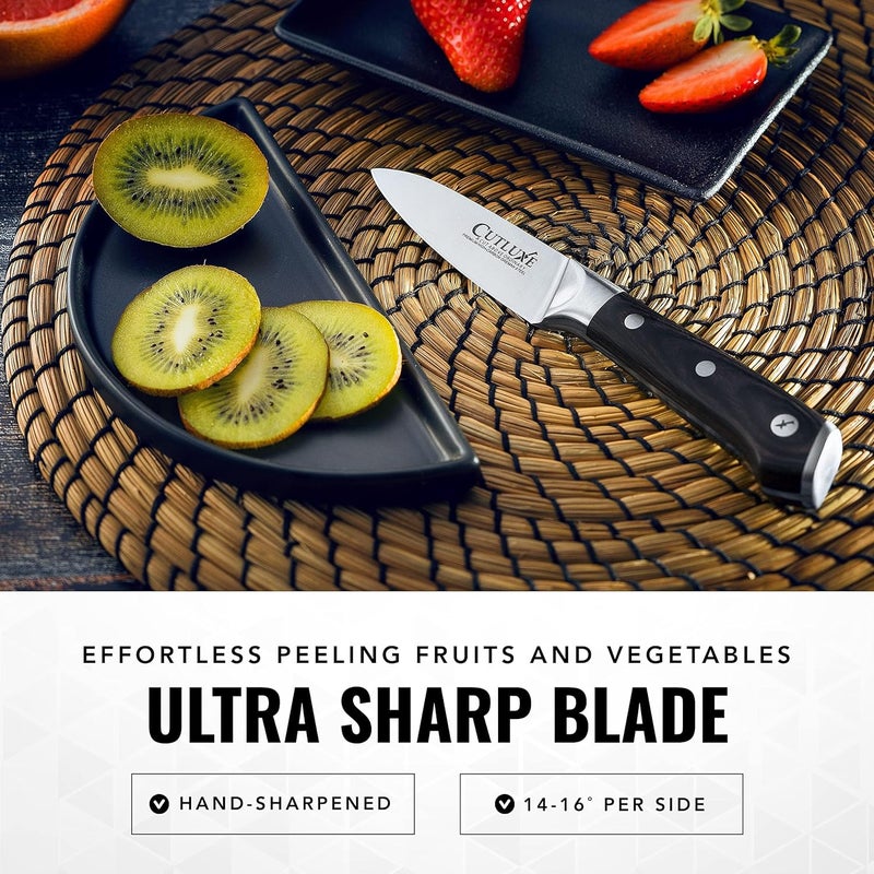Cutluxe Paring Knife, 3.5" Small Kitchen Peeling Knife with Razor Sharp Blade – High Carbon German Steel, Full Tang, Ergonomic Handle Design – Artisan Series - Image 3